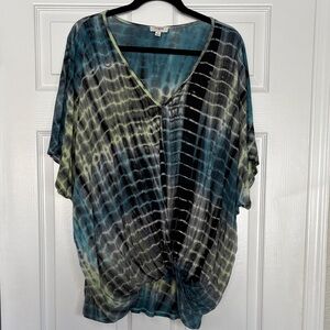 Umgee Multicolor Tie-Dye V-Neck Blouse